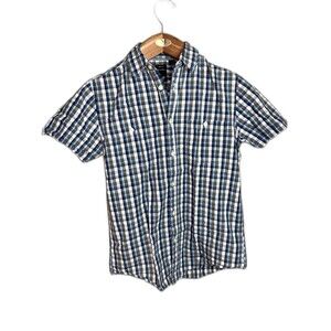 J. Ferrar slim fit S 14-14 1/2 Blue/White plaid dress shirt short sleeve